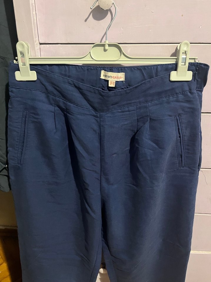 Kadın Lacivert Piliseli Midi Denim Pantolon - Görsel 2