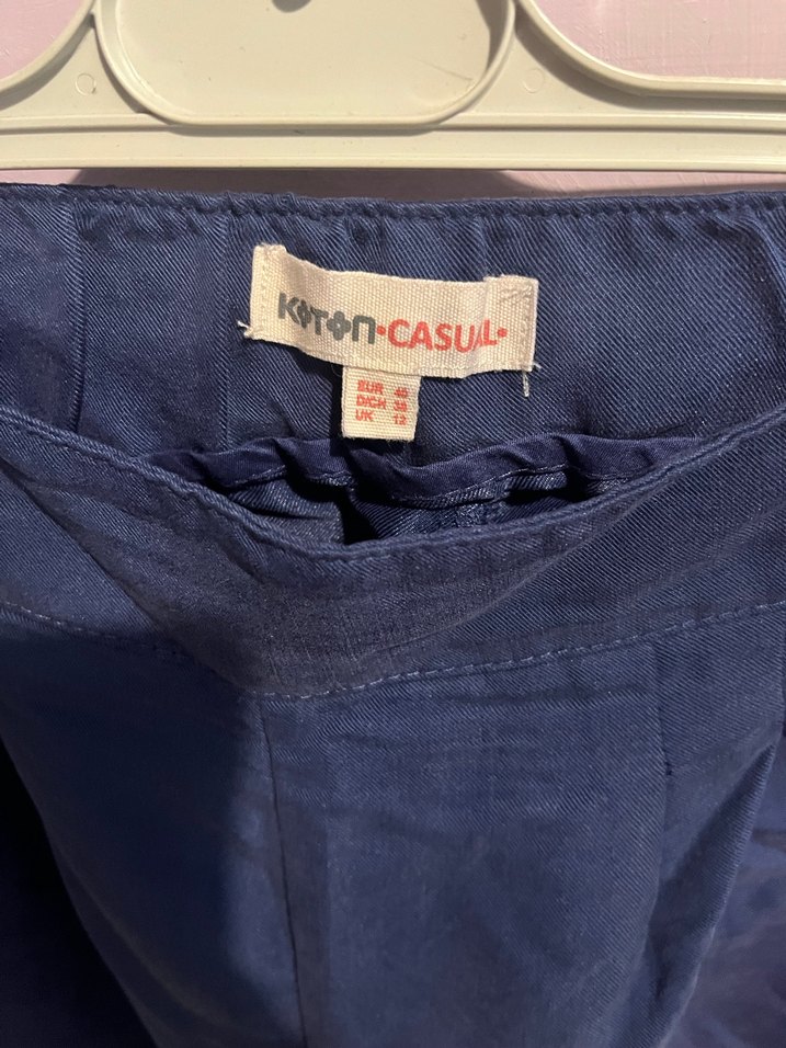 Kadın Lacivert Piliseli Midi Denim Pantolon - Görsel 5