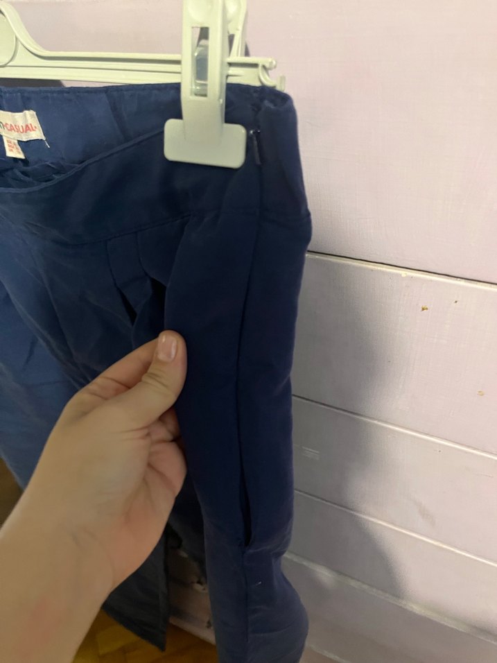 Kadın Lacivert Piliseli Midi Denim Pantolon - Görsel 4