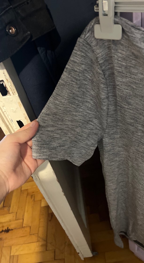 Gri Kısa Kollu Kadın Keten Tişört - Görsel 3