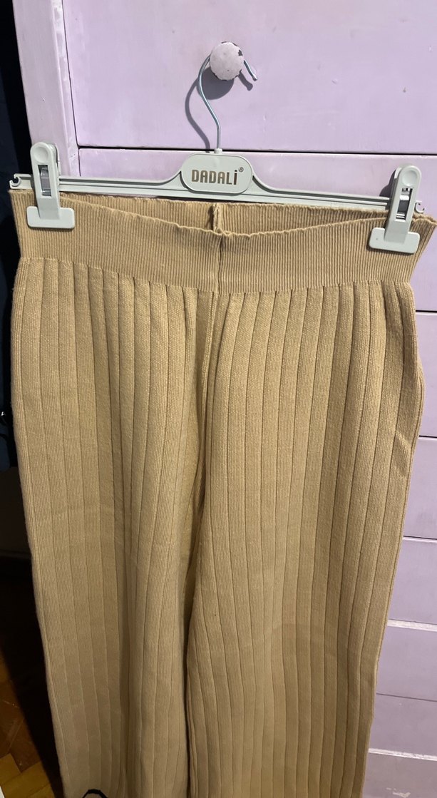 Bej Kadın Piliseli Triko Pantolon - Görsel 2