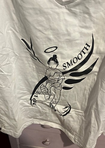 Beyaz Baskılı V Yaka Hamile Tişört - Görsel 3