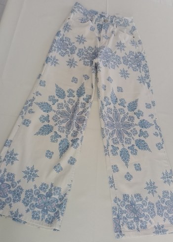 36 Beden Bohem Etnik Desenli Mavi Midi Jean