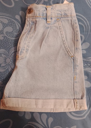 Düğmeli Bej Kadın Mini Denim Şort