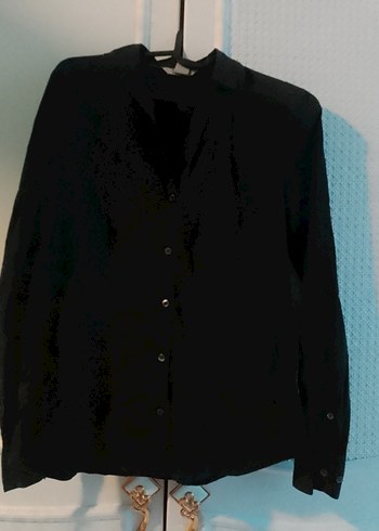 Siyah Keten Uzun Kollu Gömlek - Görsel 2