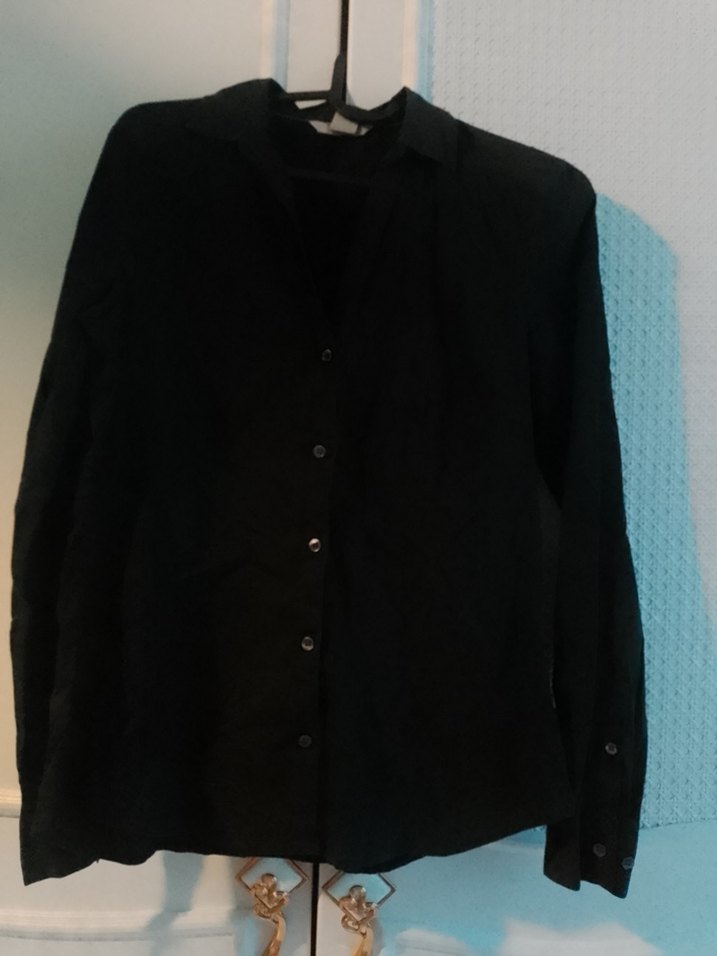 Siyah Keten Uzun Kollu Gömlek - Görsel 2