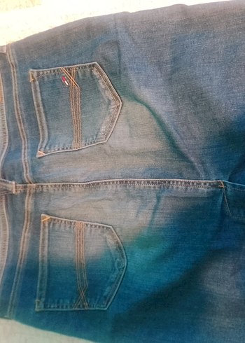 Düğmeli Bağlama Desenli Mavi Midi Kot Etek - Görsel 2