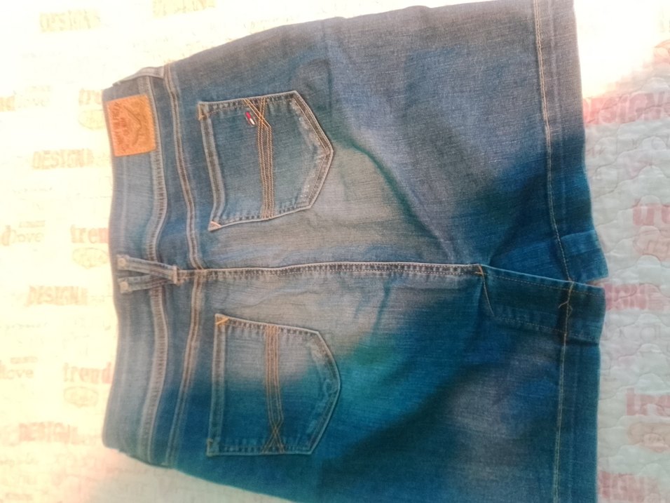 Düğmeli Bağlama Desenli Mavi Midi Kot Etek - Görsel 2