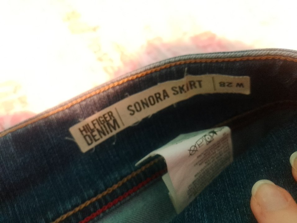 Düğmeli Bağlama Desenli Mavi Midi Kot Etek - Görsel 3