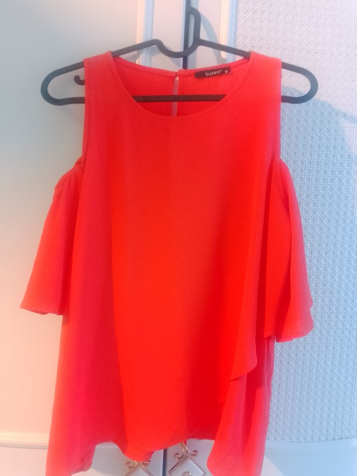 Kırmızı Salaş Omuz Dekolteli Bluz - Görsel 2