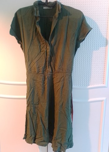 Siyah Midi Keten V Yaka Salaş Elbise - Görsel 3