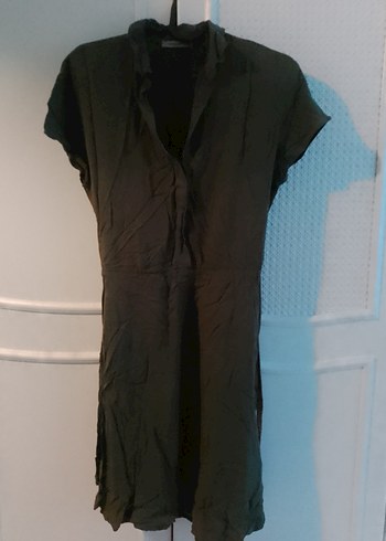 Siyah Midi Keten V Yaka Salaş Elbise - Görsel 2