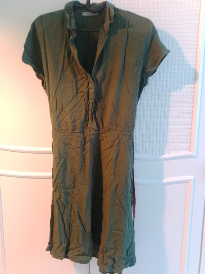 Siyah Midi Keten V Yaka Salaş Elbise - Görsel 3