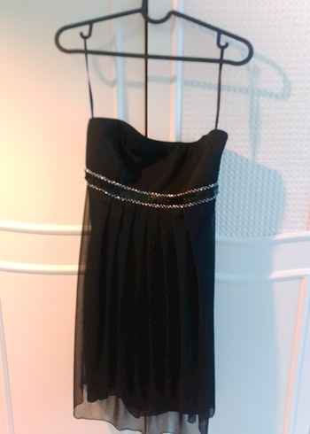 Straplez Siyah Midi Gotik Elbise - Görsel 2