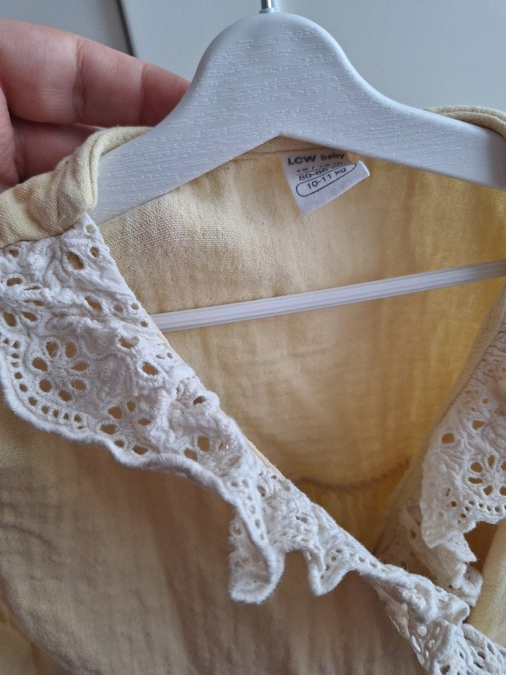 Kız Çocuk Bej Keten Fırfırlı Elbise - Görsel 3