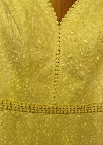 Bej Dantelli V Yaka Uzun Abiye Elbise - Görsel 6