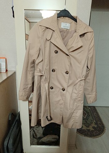 Bej Düğmeli Midi Kadın Trençkot - Görsel 3