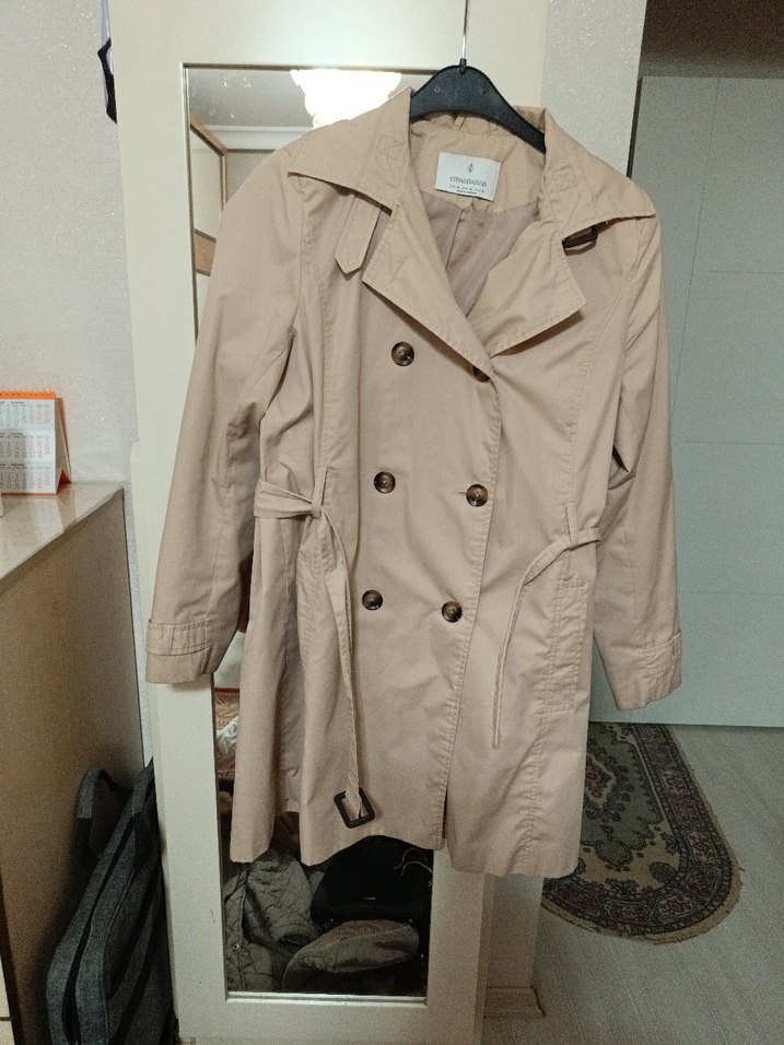 Bej Düğmeli Midi Kadın Trençkot - Görsel 3