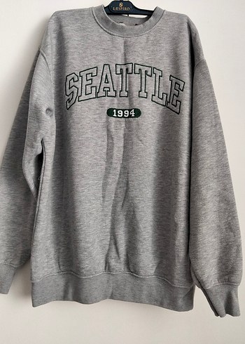 xxl Beden Gri Seattle Baskılı Kadın Sweatshirt