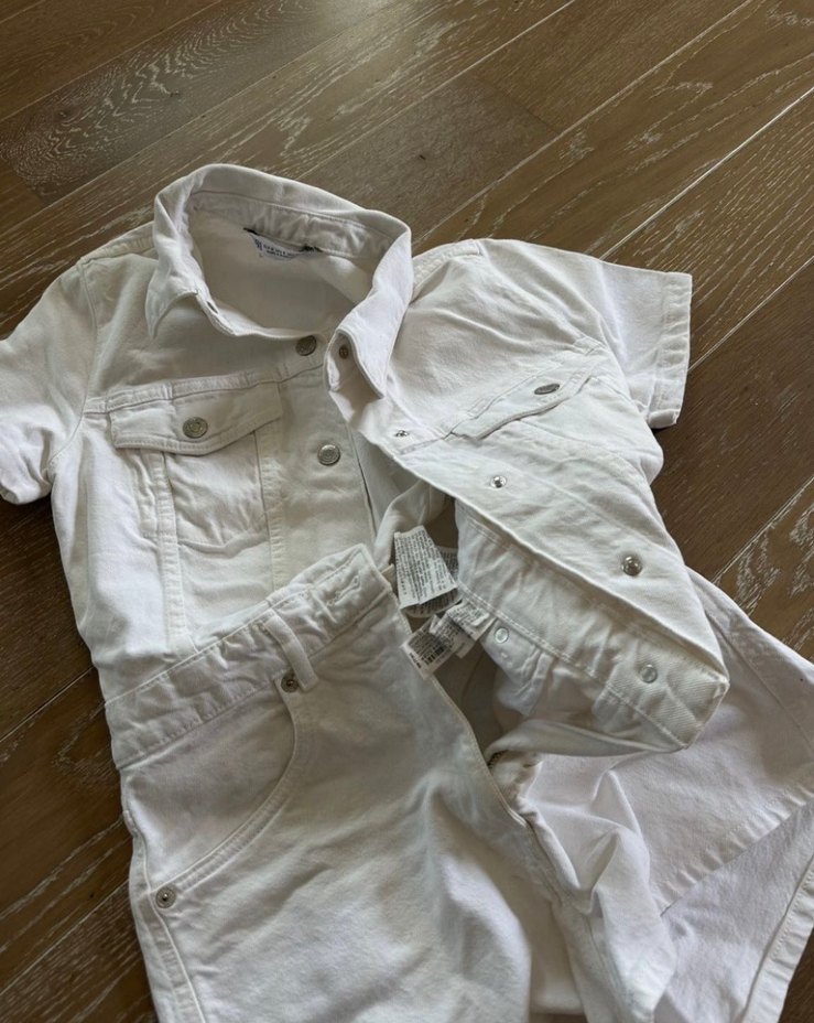 ZARA Düğmeli Beyaz Denim Mini Tulum - Görsel 2