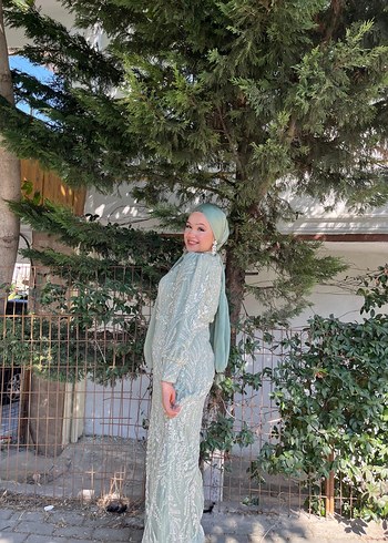 Abiye Nakış İşlemeli Bohem Uzun Kollu Gri Elbise