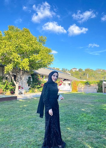 Abiye Uzun Kollu Siyah Gotik Etnik Henna Elbise