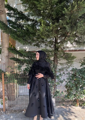 Siyah Nakışlı Uzun Kollu Gotik Elbise