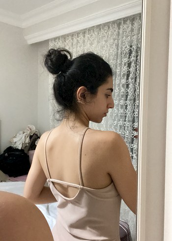 Diğer Bej Askılı Sırt Dekolteli Midi Triko Elbise