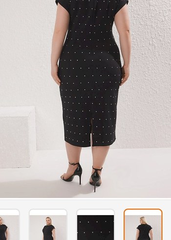 Siyah Taşlı Midi Elbise - Görsel 2