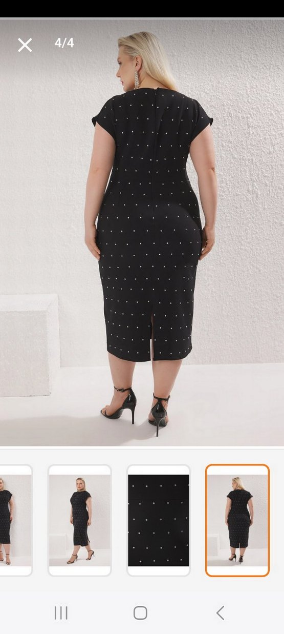 Siyah Taşlı Midi Elbise - Görsel 2