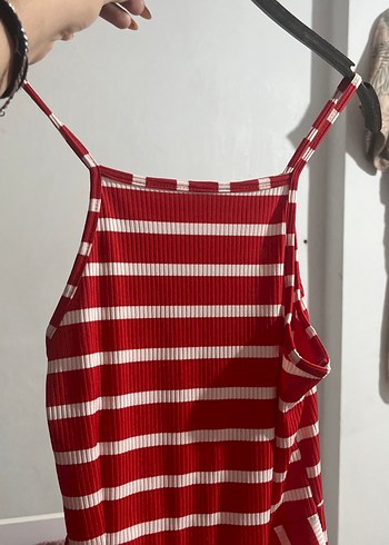 Kırmızı Çizgili Mini Strappy elbise