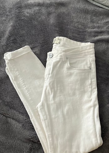 xs Beden Kadın Beyaz Pamuklu Normal Boy Slim Jean