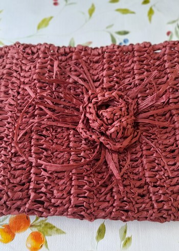 Bordo Örgü Kadın Clutch Çanta ve Şapka kombine