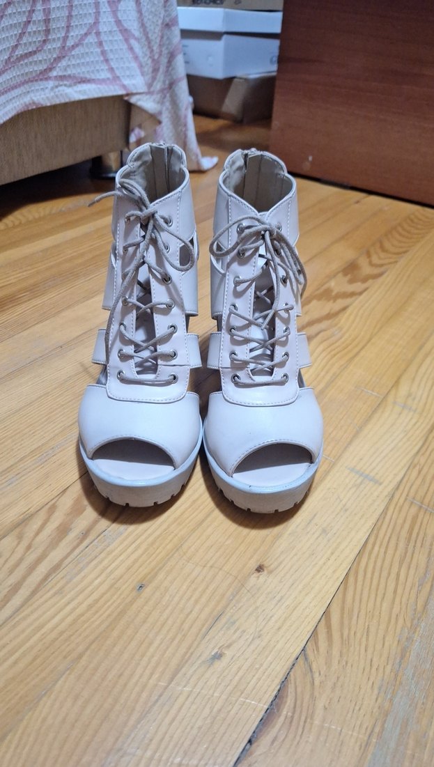 Krem Platform Topuklu Kadın Ayakkabı - Görsel 2