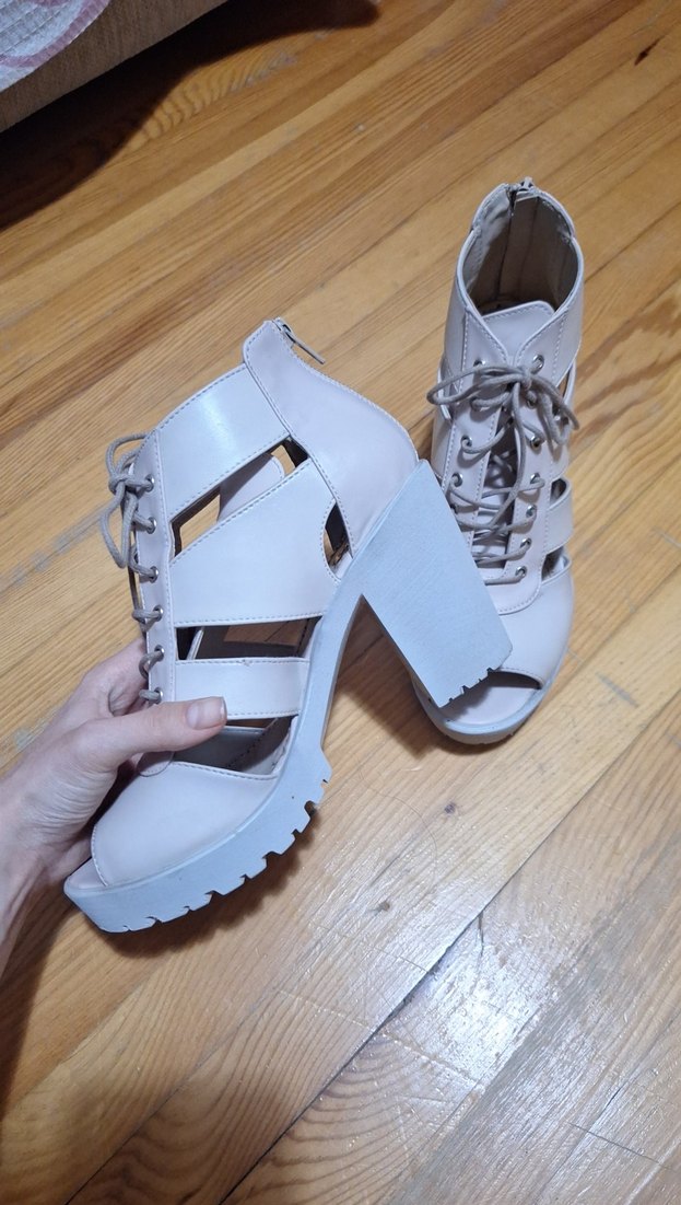 Krem Platform Topuklu Kadın Ayakkabı - Görsel 4