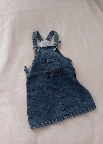 Kız Çocuk Mavi Denim Askılı Elbise