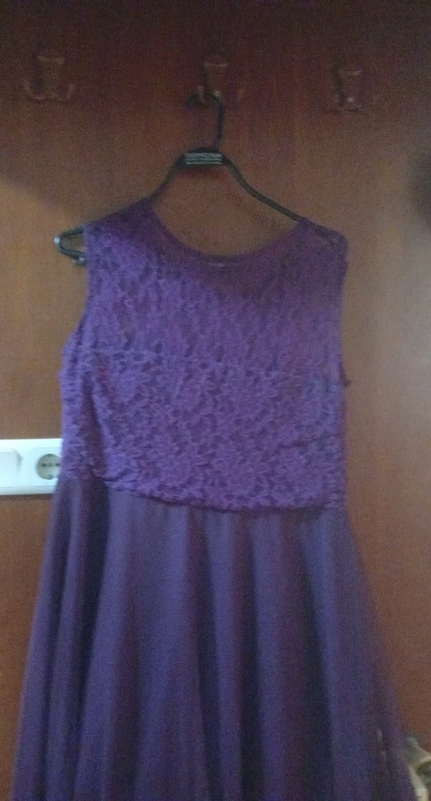 Mor Dantel Detaylı Midi Abiye Elbise - Görsel 3