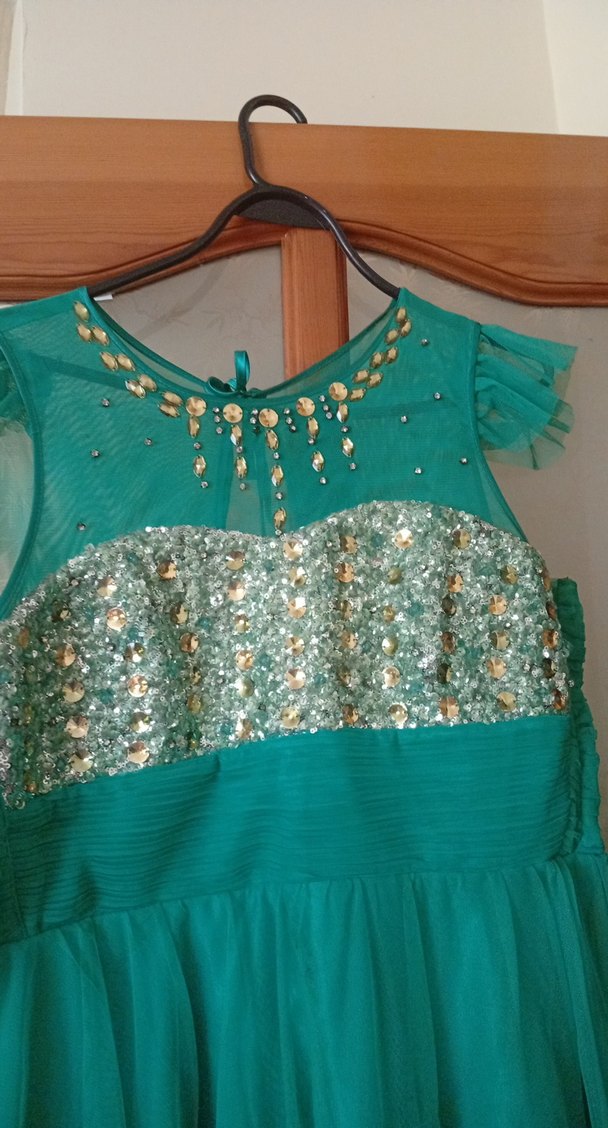 Uzun Turkuaz Nakışlı Kadın Abiye - Görsel 2