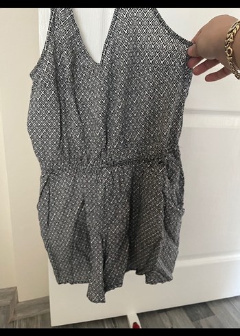 Kadın Gri V Yaka Kemerli Tulum - Görsel 2