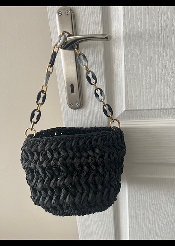 Zincir Detaylı Siyah Örgü Kadın Çanta - Görsel 3