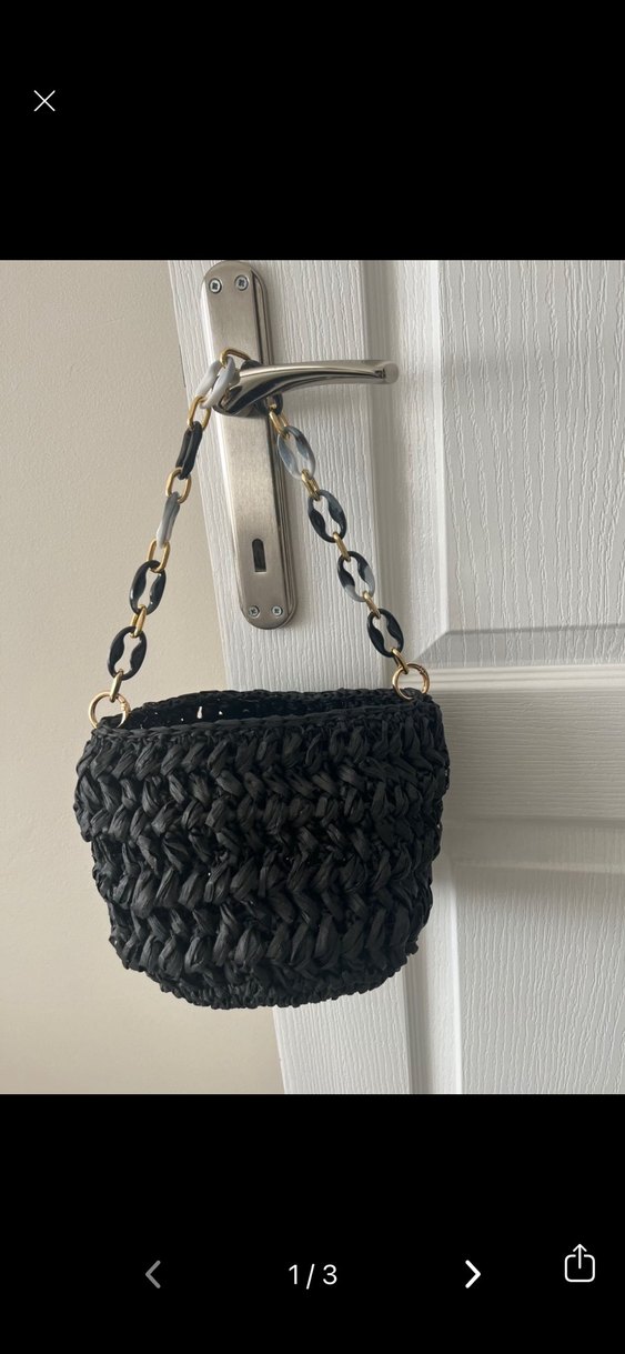 Zincir Detaylı Siyah Örgü Kadın Çanta - Görsel 3