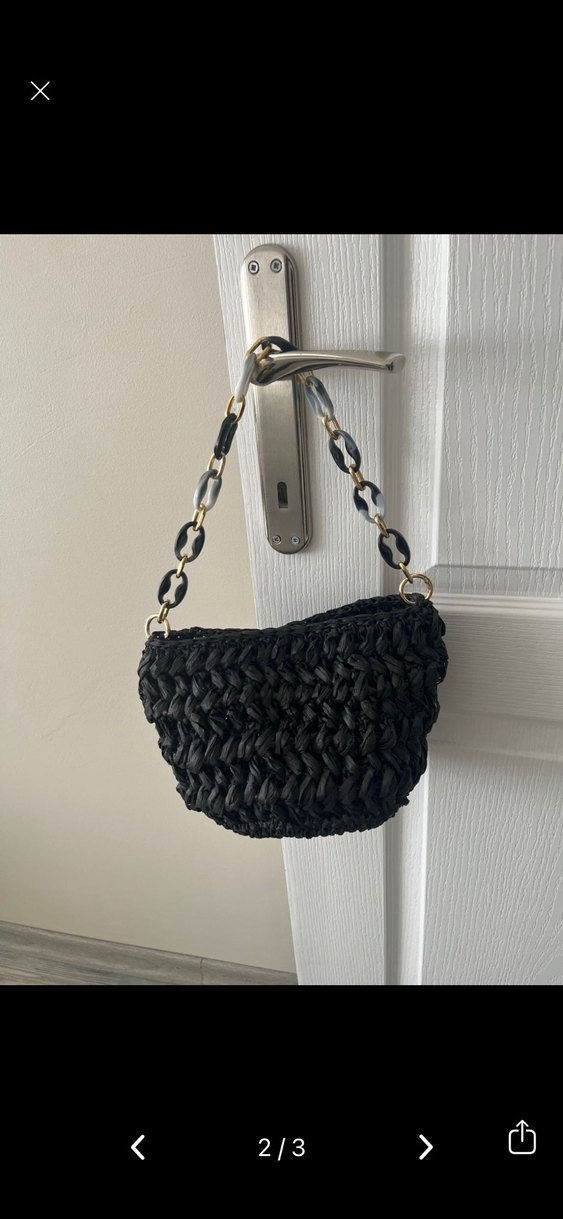 Zincir Detaylı Siyah Örgü Kadın Çanta - Görsel 2