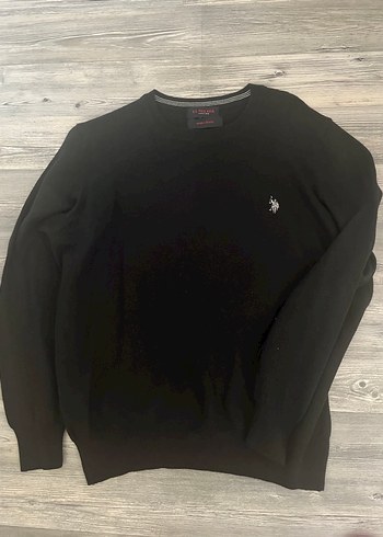 U.S Polo Assn. Duz Siyah Erkek Bisiklet Yaka Kazak
