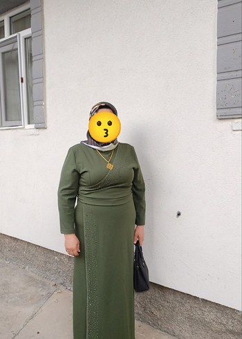 Haki Uzun Drapeli Kadın Elbise