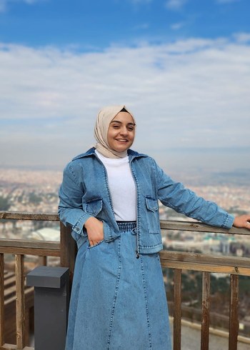 Uzun Kesim Mavi Batik Desenli Kot Ceket