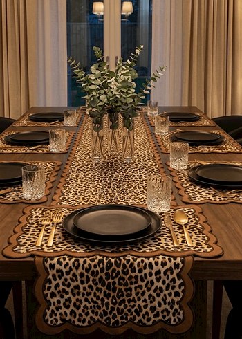 Leopar  Desenli,Nakışlı  Modern Klasik Amerikan Servis - Görsel 2