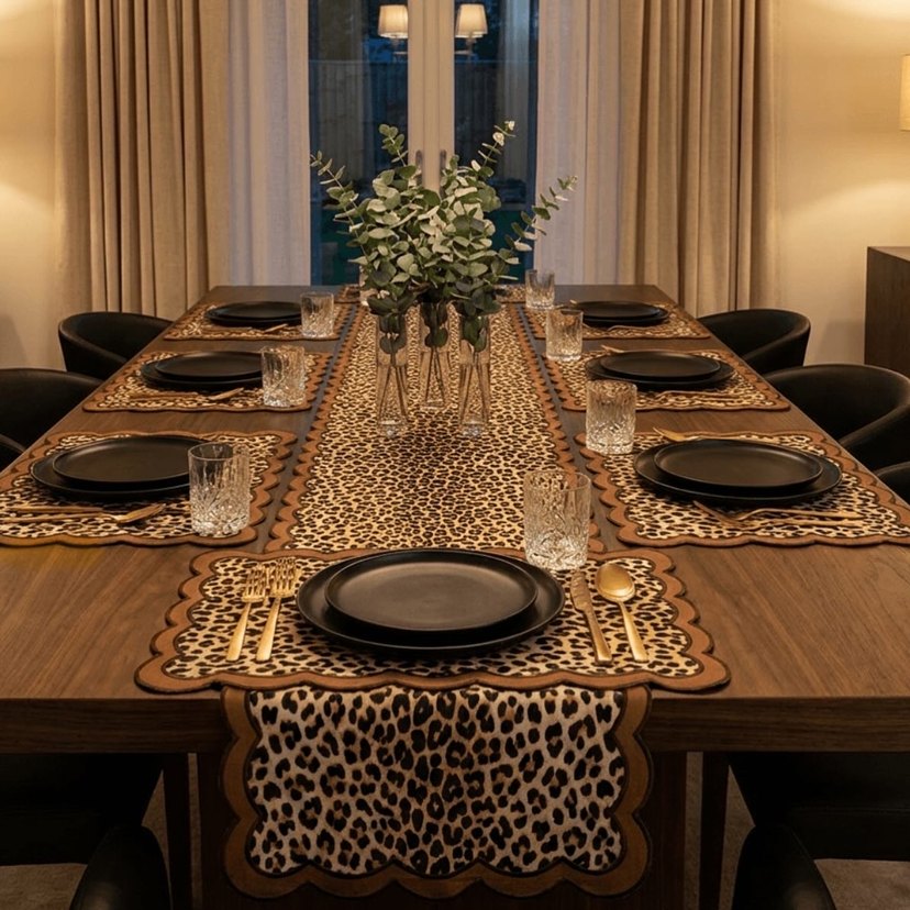 Leopar  Desenli,Nakışlı  Modern Klasik Amerikan Servis - Görsel 2