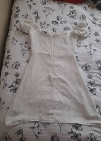 Beyaz  Mezuniyet elbisesi Straplez Midi Drapeli Kadın Elbise - Görsel 5