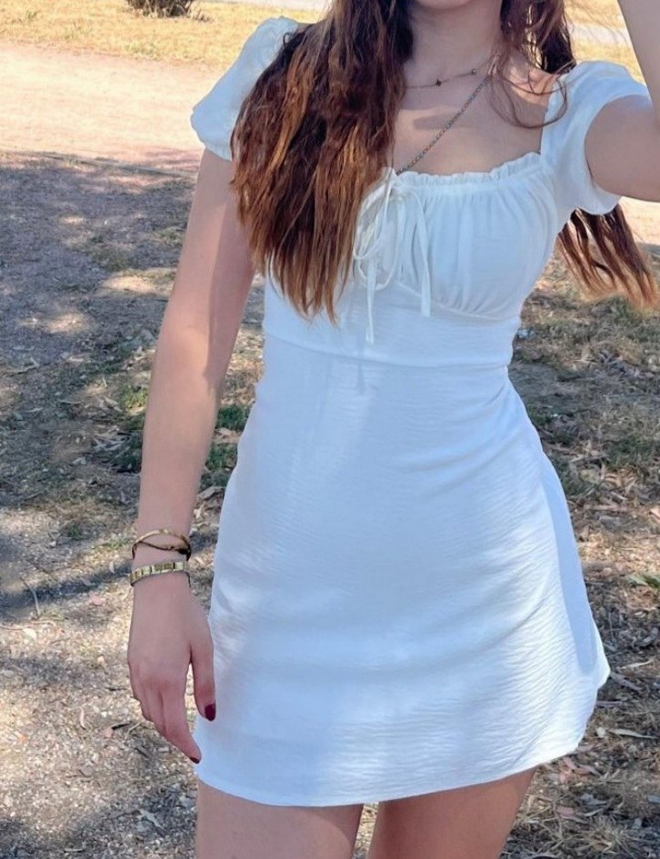 Beyaz  Mezuniyet elbisesi Straplez Midi Drapeli Kadın Elbise - Görsel 2