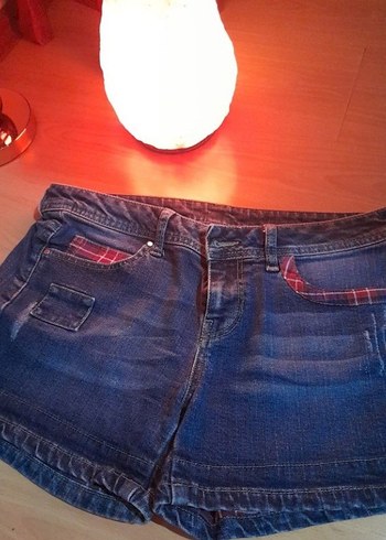 Düğmeli Koyu Mavi Mini Kot Şort